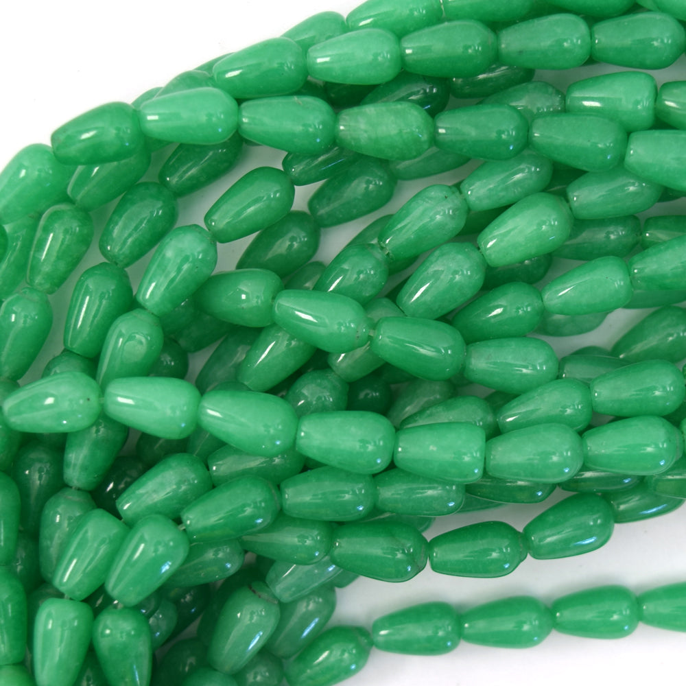 10mm - 11mm light green jade teardrop beads 15" strand