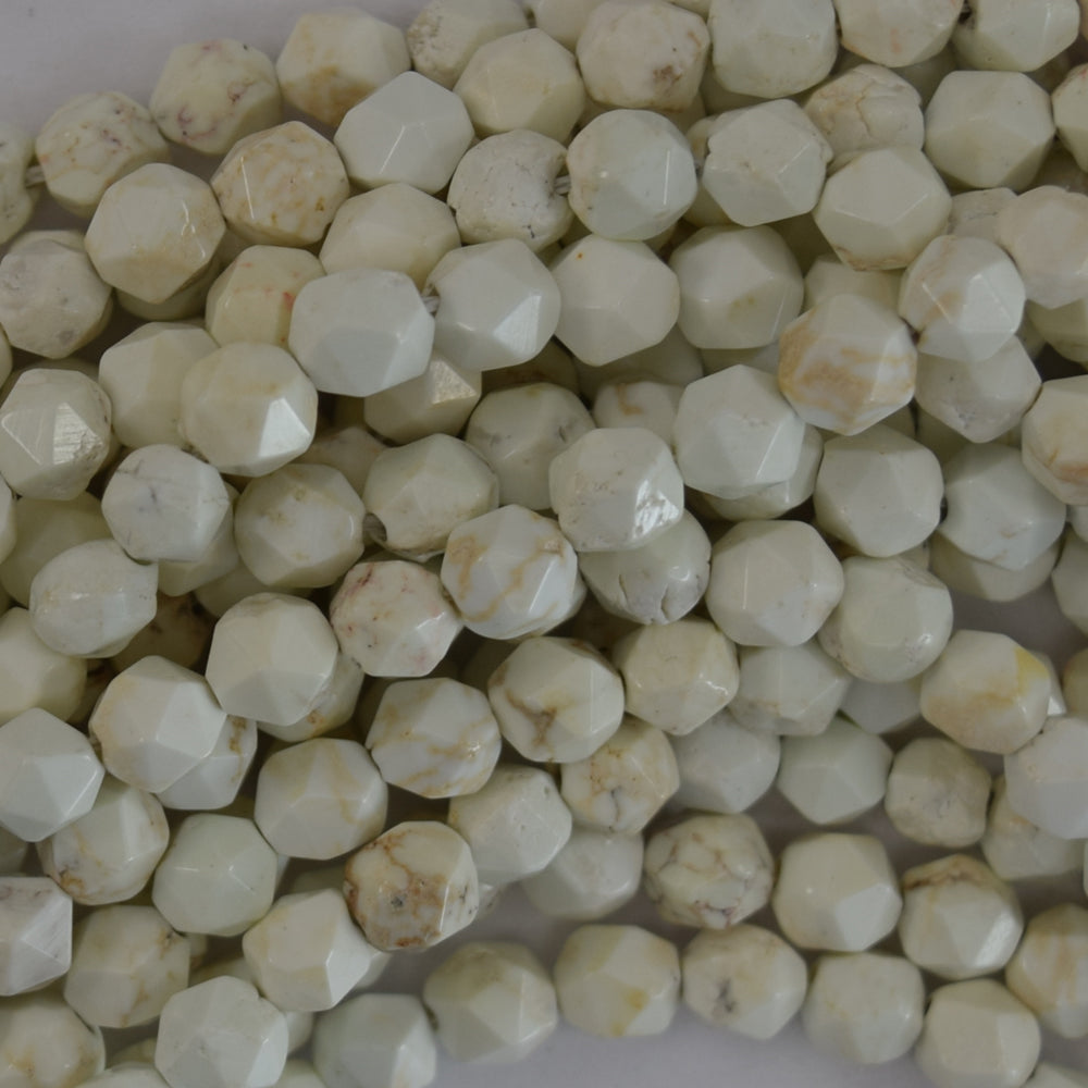 Star Cut Faceted White Turquoise Round Beads 15" Diamond Cut 6mm 8mm 10mm