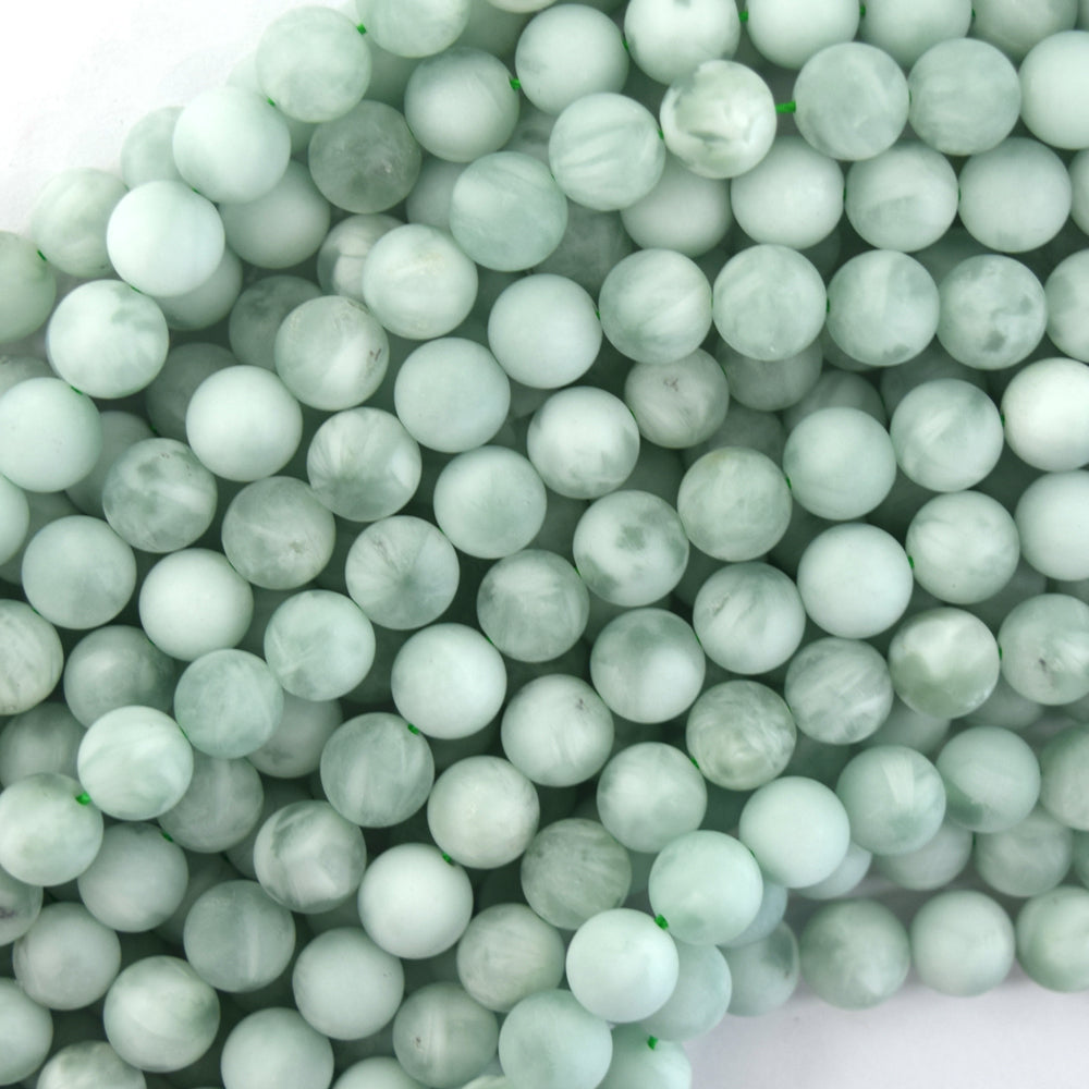 Natural Matte Green Angelite Round Beads 15.5" Strand 6mm 8mm 10mm