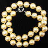 12mm yellow shell pearl round beads necklace 18
