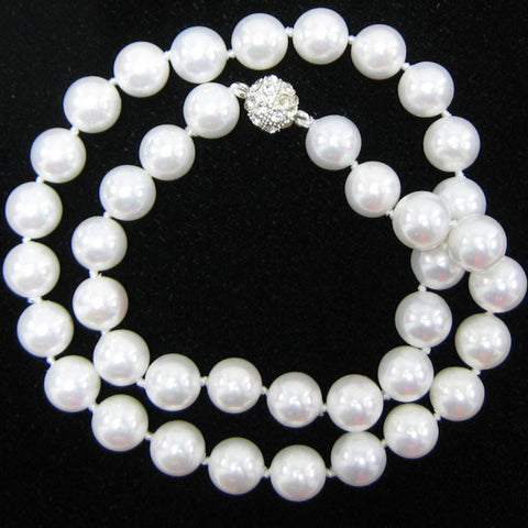 14mm rainbow white shell pearl round beads necklace 17"