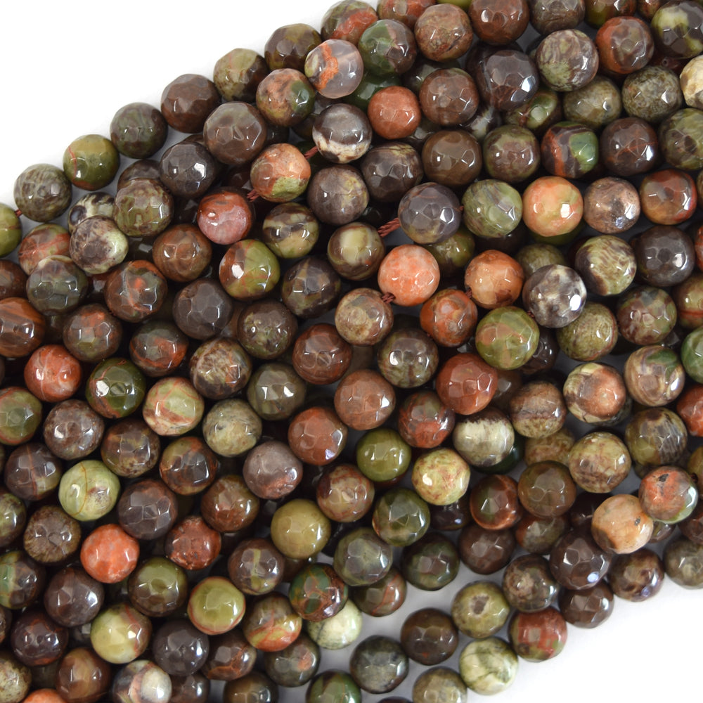 Natural Faceted Australian Flower Agate Round Beads 15" Strand 6mm 8mm 10mm 12mm