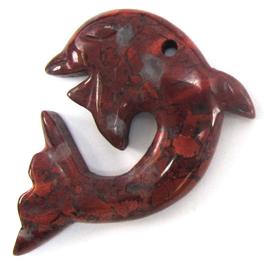 37x45mm poppy jasper carved dolphin pendant bead 1 pc