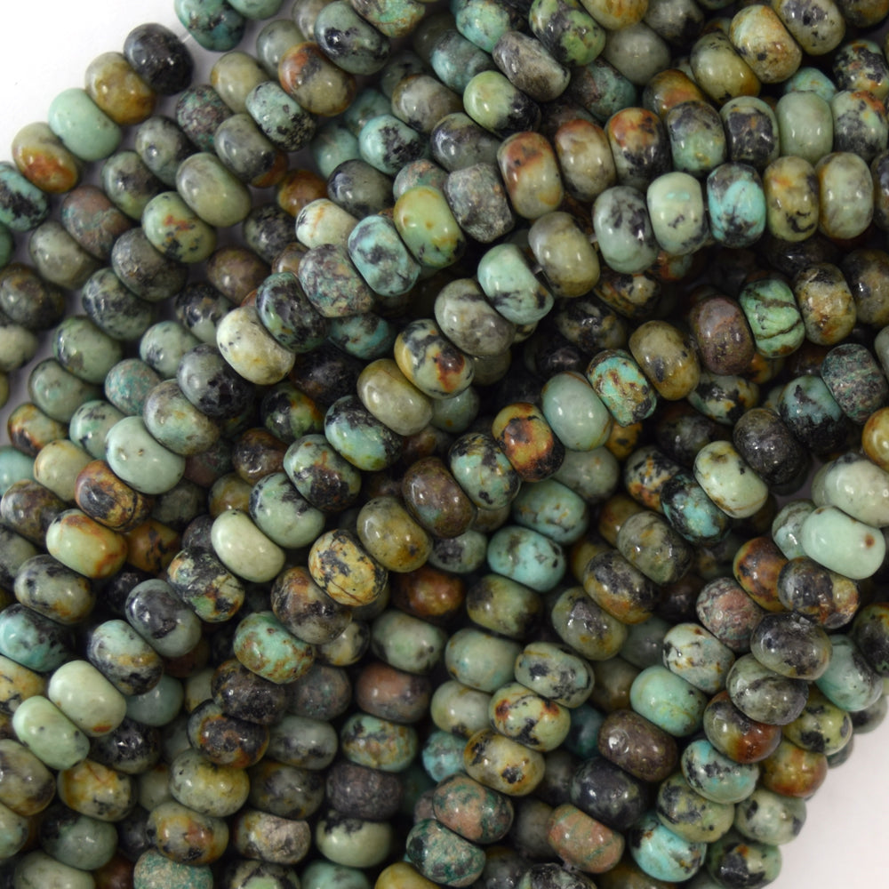 Natural Green African Turquoise Rondelle Button Beads 15"Strand 4mm 6mm 8mm 10mm