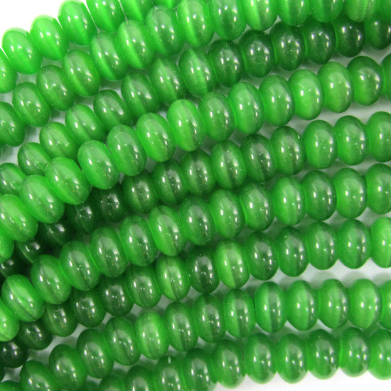 8mm green fiber optic cats eye rondelle beads 15.5" strand