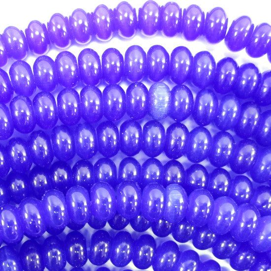 8mm dark blue fiber optic cats eye rondelle beads 15.5" strand