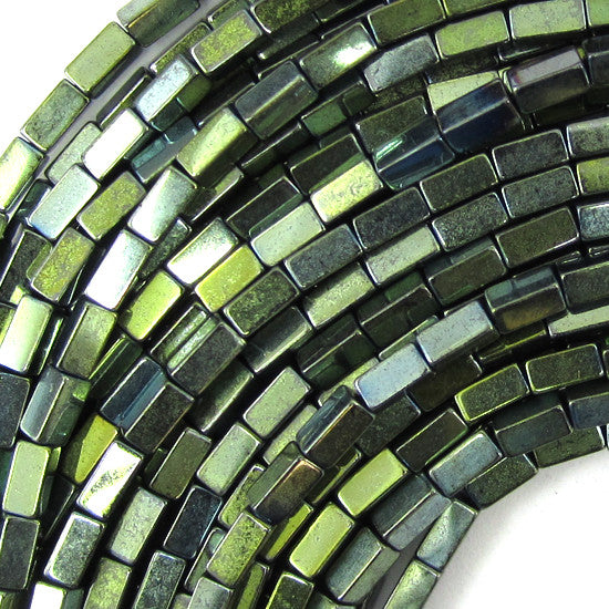 4mm hematite side tube beads 16" strand light green color
