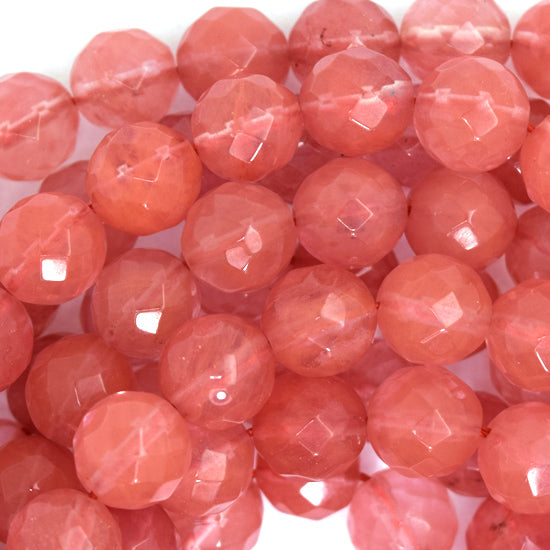 Faceted Cherry Quartz Round Beads Gemstone 15" Strand 6mm 8mm 10mm