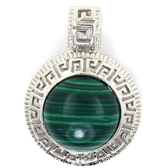 25mm green synthetic malachite silver plated coin pendant bead
