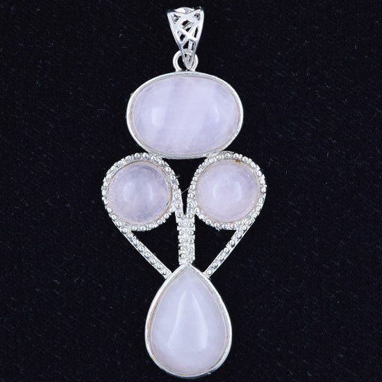50mm rose quartz silver plated oval coin teardrop pendant bead