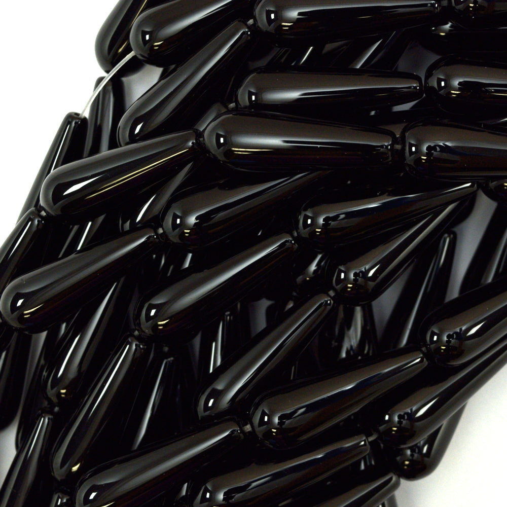 30mm black onyx teardrop beads 15" strand