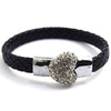 3x9mm black braided leather steel magnetic clasp bracelet