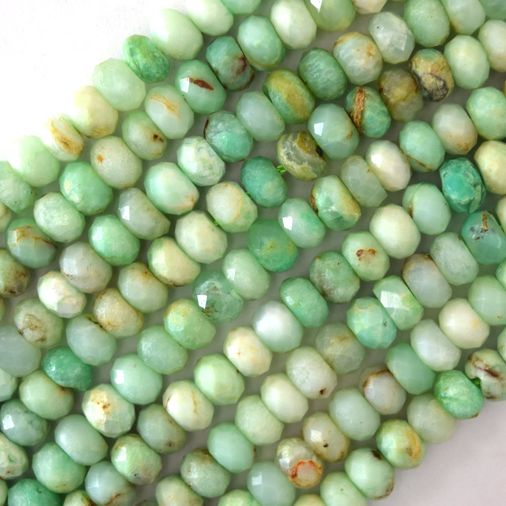 Faceted Australian Green Chrysoprase Rondelle Beads 16" 3x4mm 4x6mm 5x8mm