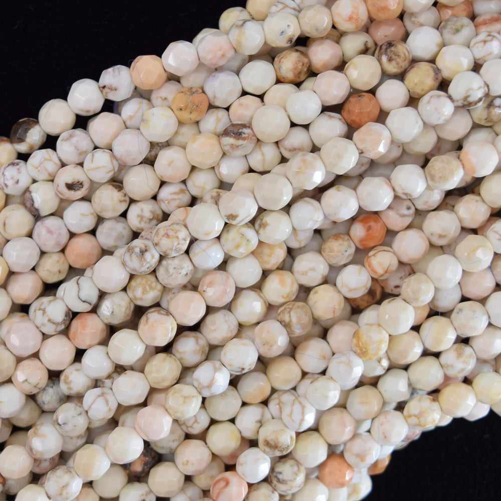 Faceted Brown White Turquoise Round Beads 15.5" Strand 4mm 6mm 8mm 10mm 12mm