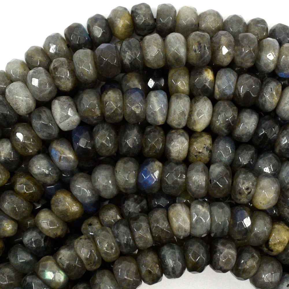 Natural Faceted Labradorite Rondelle button Beads 15.5" 3mm 4mm 6mm 8mm 10mm