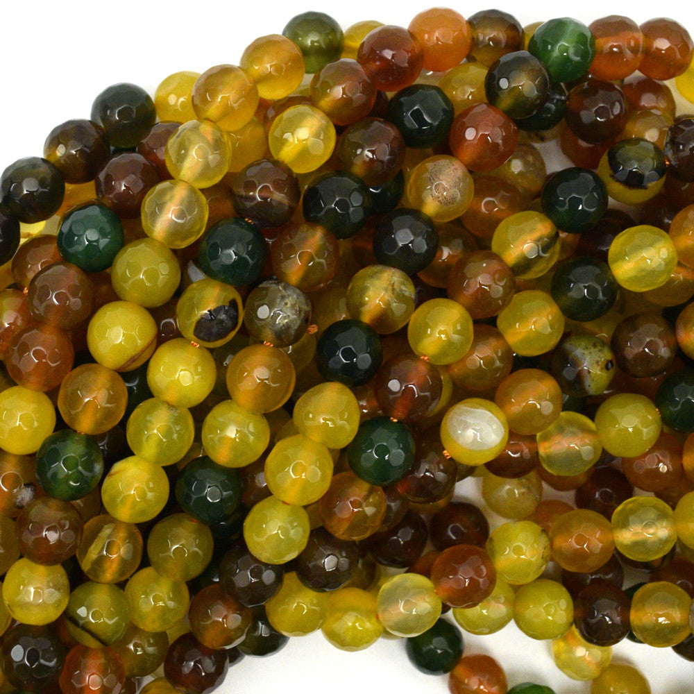8mm faceted agate round beads 15" strand lemon green brown