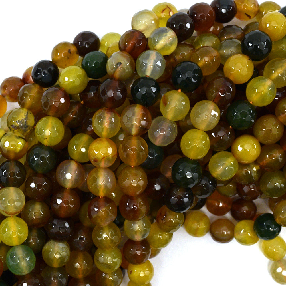 10mm faceted agate round beads 15" strand multicolor S2