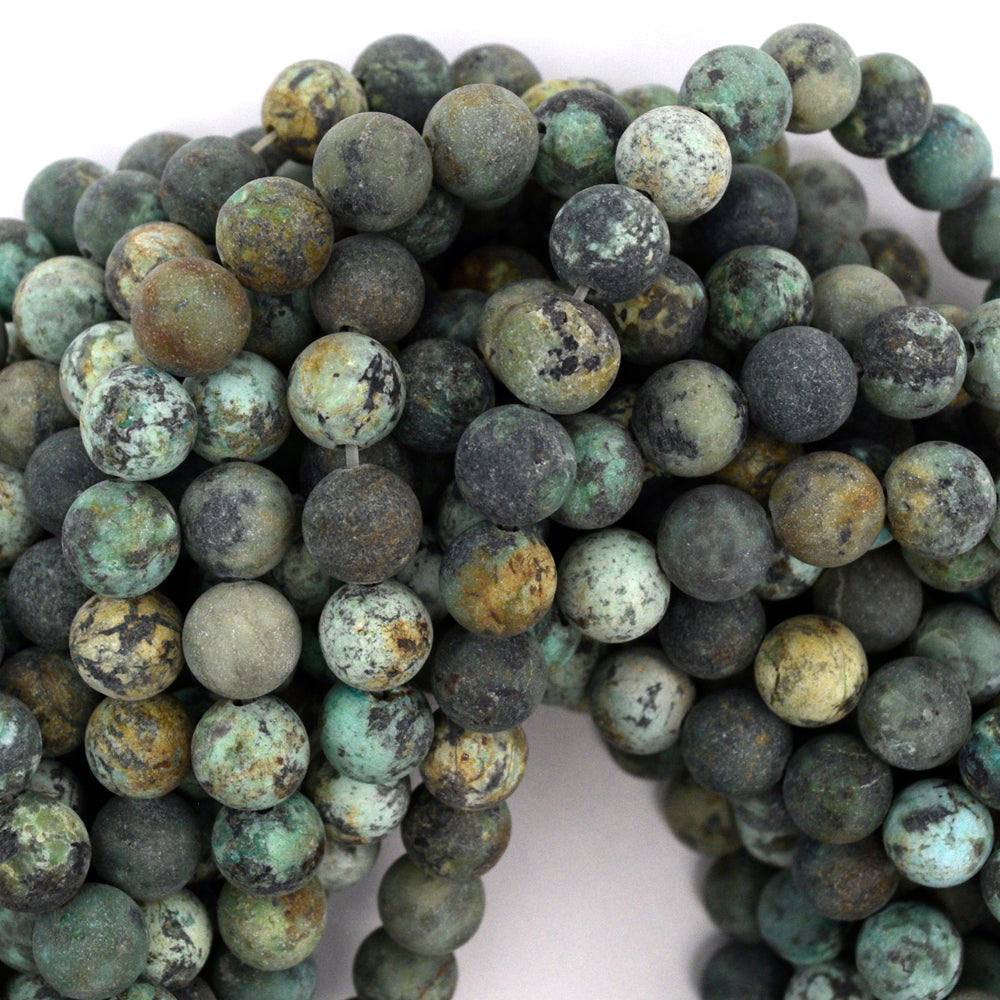 Natural Matte African Turquoise Round Beads 15" Strand 4mm 6mm 8mm 10mm 12mm
