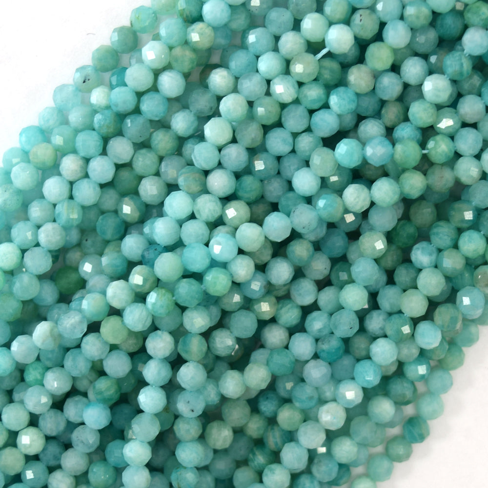 4mm faceted Russian green amazonite round beads 15.5" strand