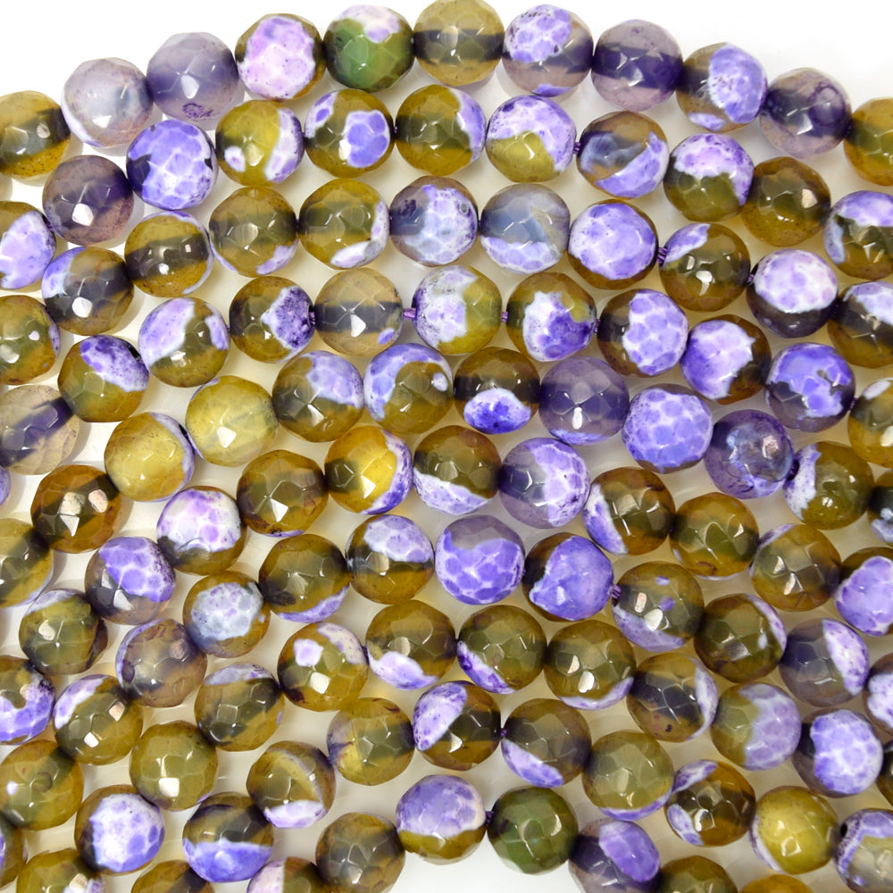 Faceted Lemon Purple Agate Round Beads Gemstone 15" Strand 6mm 8mm 10mm 12mm