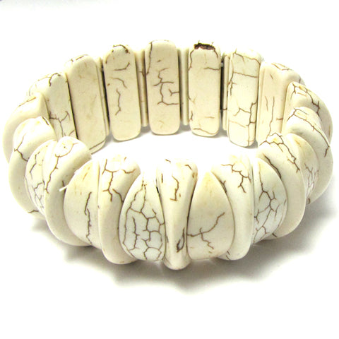 White millefiori lampwork glass stretch bracelet 7" S2