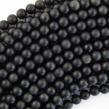 Natural Matte Rainbow Black Obsidian Round Beads Gemstone 15