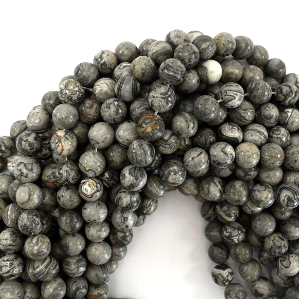 Natural Gray Map Jasper Round Beads Gemstone 15" Strand 4mm 6mm 8mm 10mm 12mm