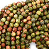 Natural Faceted Green Unakite Jasper Round Beads 15