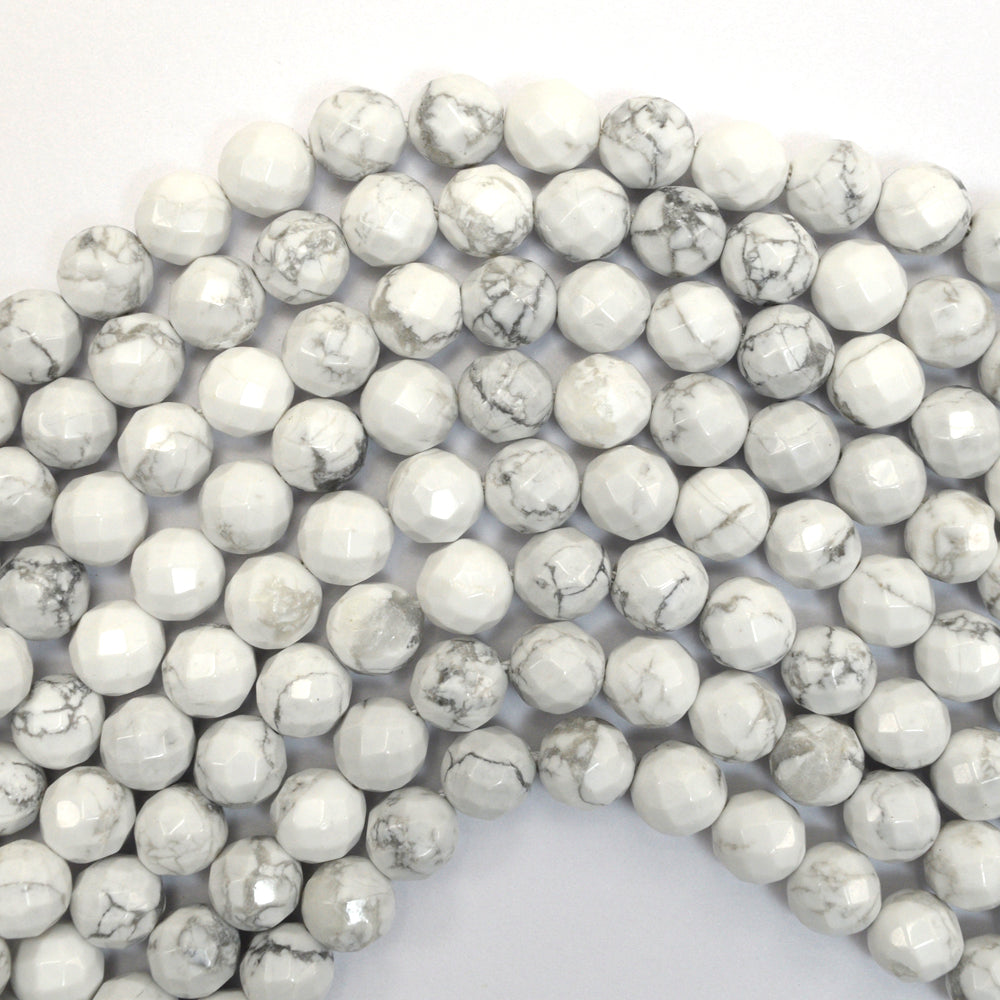 Natural Faceted White Howlite Round Beads 15.5" Strand 3mm 4mm 6mm 8mm 10mm 12mm