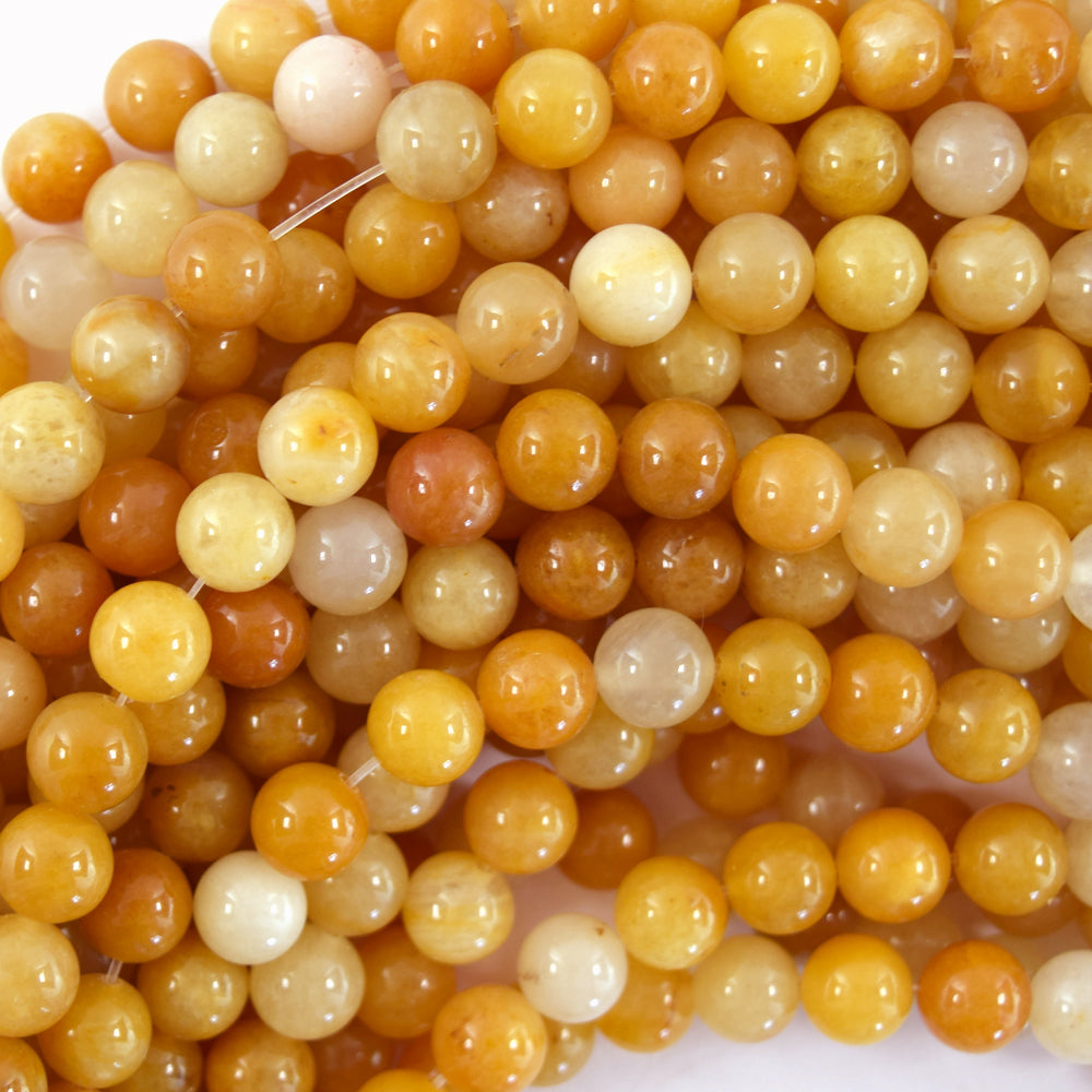 Natural Yellow Jade Round Beads Gemstone 15" Strand 4mm 6mm 8mm 10mm 12mm