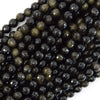 Natural Faceted Black Gold Obsidian Round Beads 15
