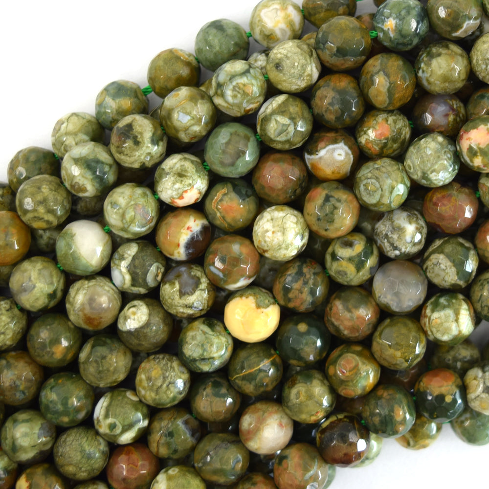 Natural Faceted Rainforest Green Rhyolite Round Beads 15" 4mm 6mm 8mm 10mm