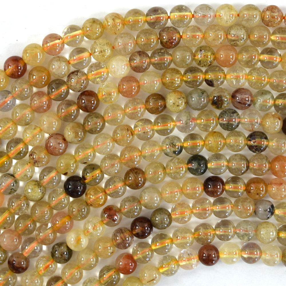 Natural Multicolor Rutilated Quartz Round Beads 15.5" Strand 6mm 8mm 10mm