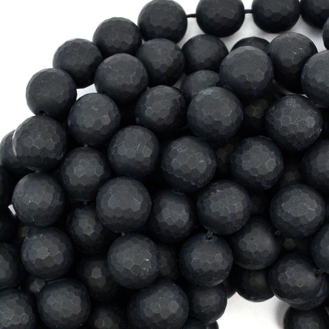 Matte Black Onyx Round Beads Gemstone 15" Strand 3mm 4mm 6mm 8mm 10mm 12mm 14mm
