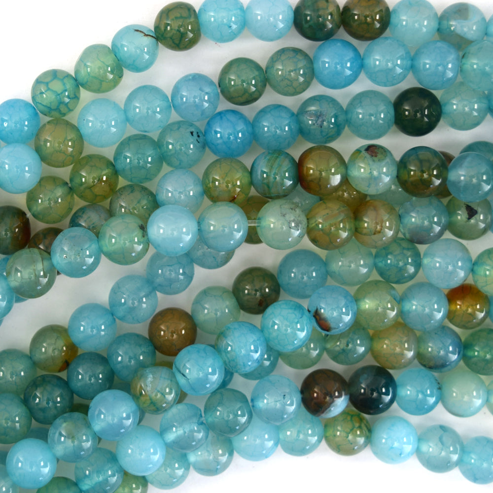 Blue Dragon Vein Agate Round Beads Gemstone 14.5" Strand 6mm 8mm 10mm 12mm