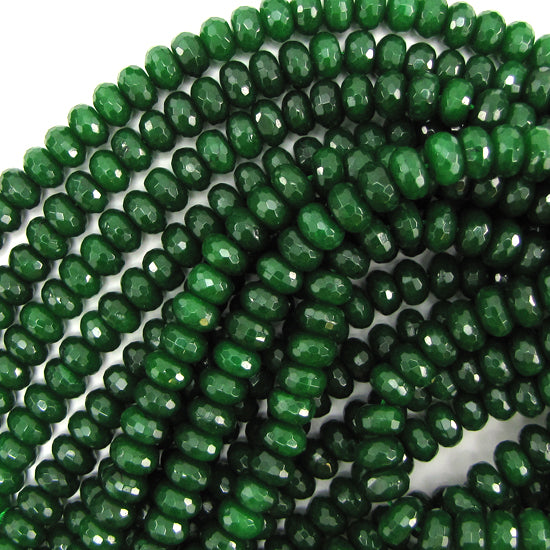 Faceted Emerald Green Jade Rondelle Button Beads 15" Strand 3mm 4mm 6mm 8mm