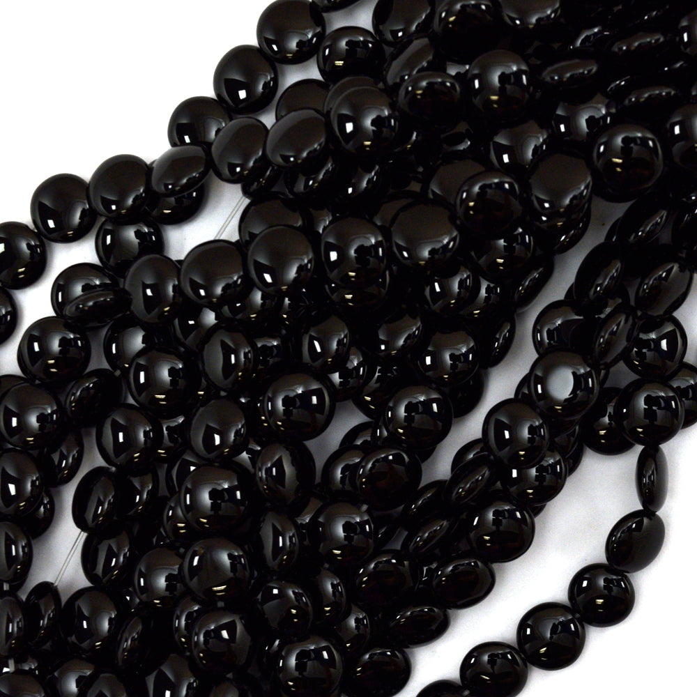 8mm black onyx coin beads 15.5" strand