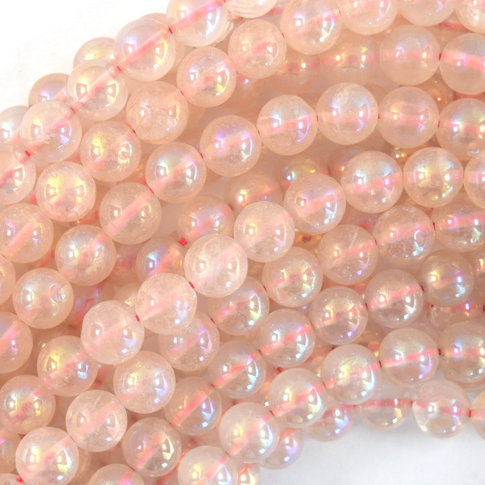 Mystic Titanium Pink Rose Quartz Round Beads Gemstone 15" Strand 6mm 8mm 10mm