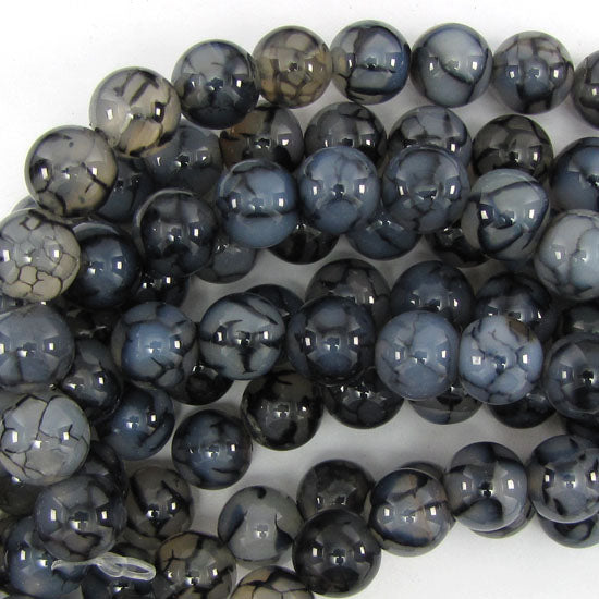 Black Dragon Vein Agate Round Beads Gemstone 15" Strand 6mm 8mm 10mm