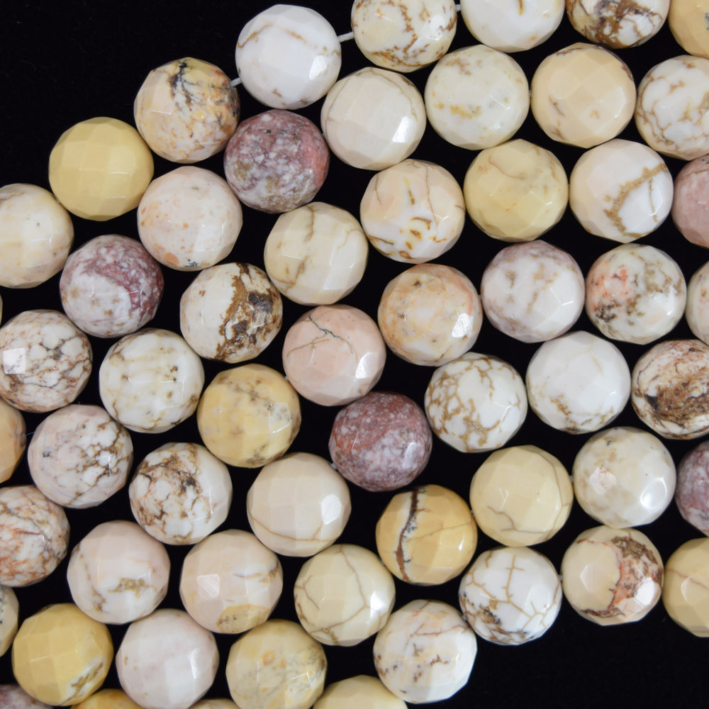 Faceted Brown White Turquoise Round Beads 15.5" Strand 4mm 6mm 8mm 10mm 12mm