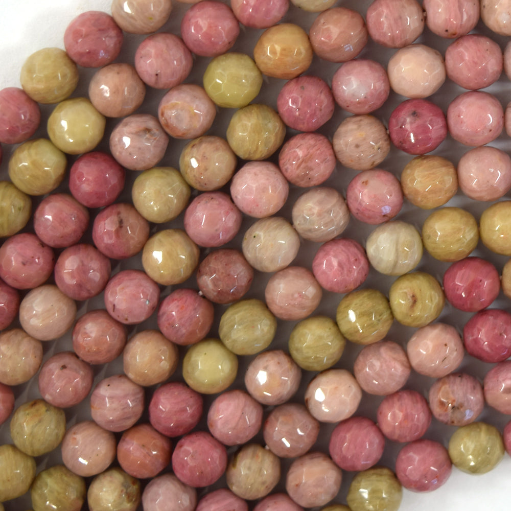 Natural Faceted Pink Rhodonite Round Beads 15" Strand 4mm 6mm 8mm 10mm