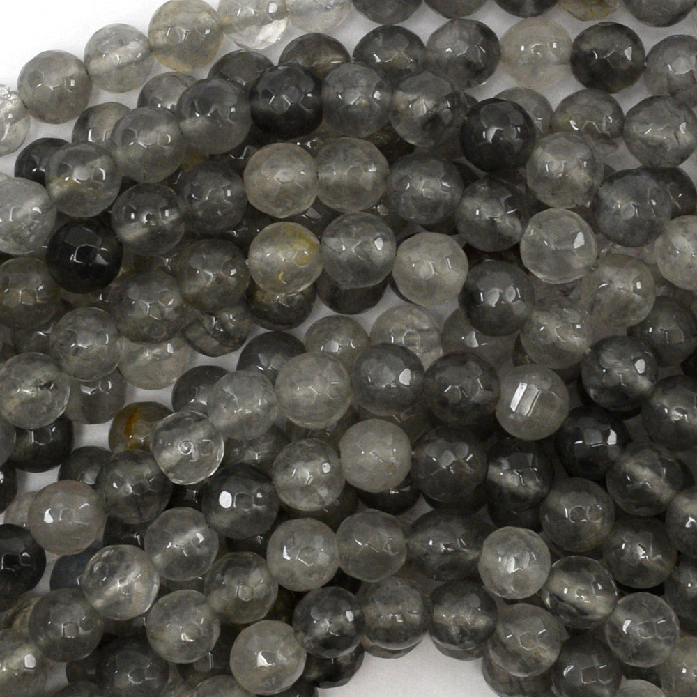 Natural Faceted Cloudy Gray Quartz Round Beads Gemstone 15" Strand 6mm 8mm 10mm