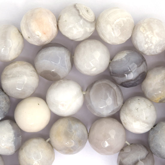 Natural Faceted Cream Crazy Lace Agate Round Beads 15" Strand 6mm 8mm 10mm