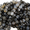 Faceted Black Dragon Vein Agate Round Beads 14.5