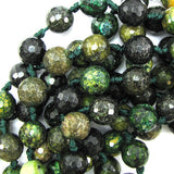 14mm faceted brown green jasper round beads 14