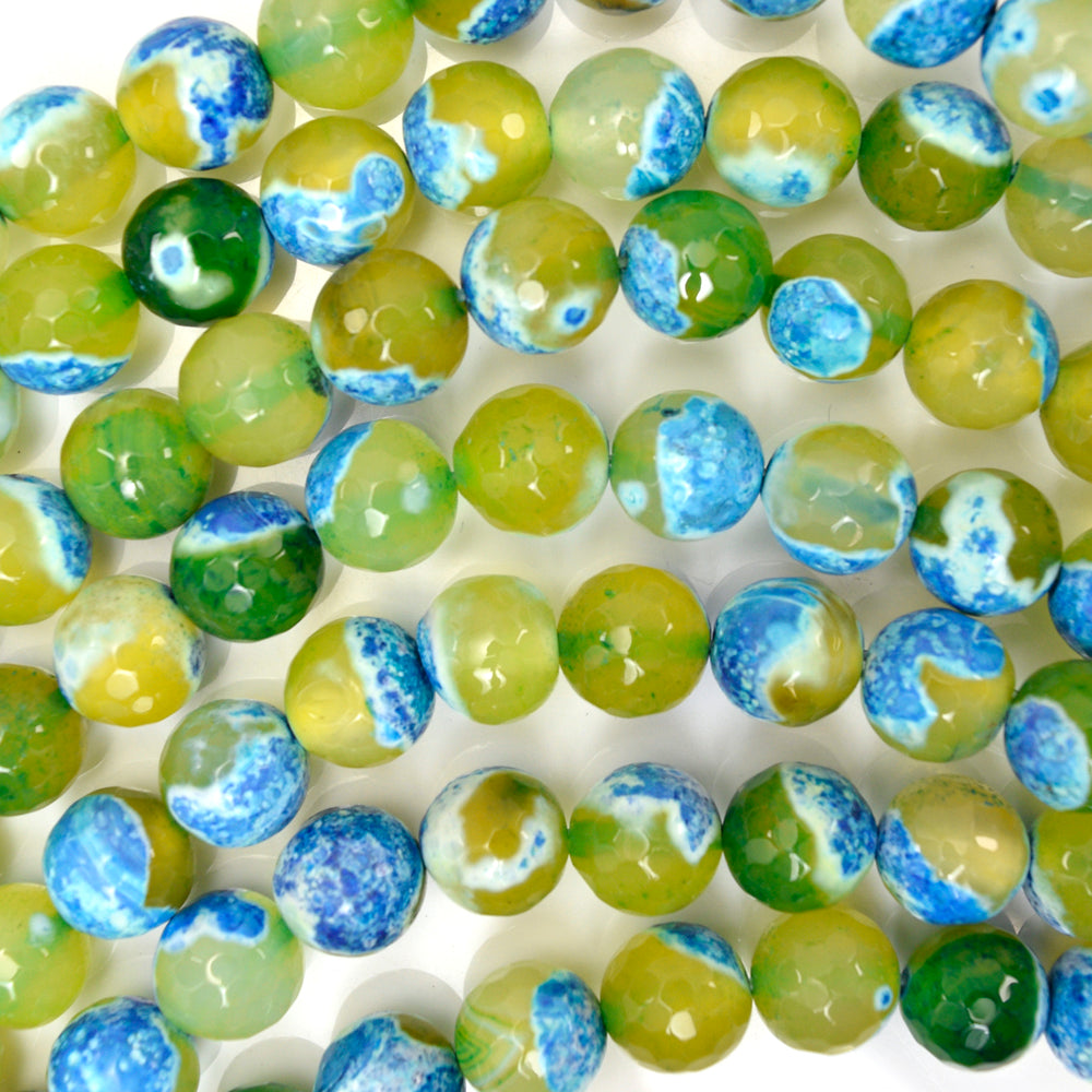 Faceted Blue Green Agate Round Beads Gemstone 15" Strand 6mm 8mm 10mm 12mm