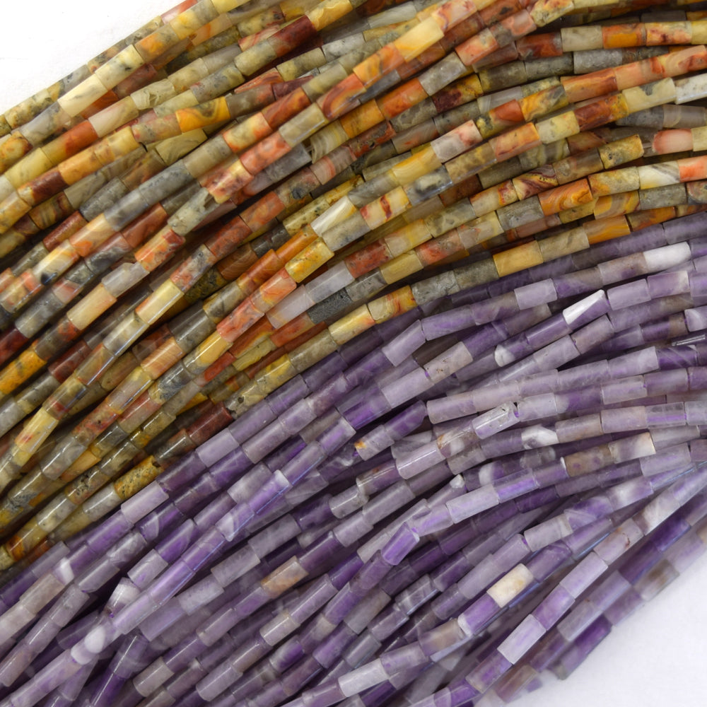 2mm x 4mm Natural Gemstone Tube Spacer Beads 15" Strand