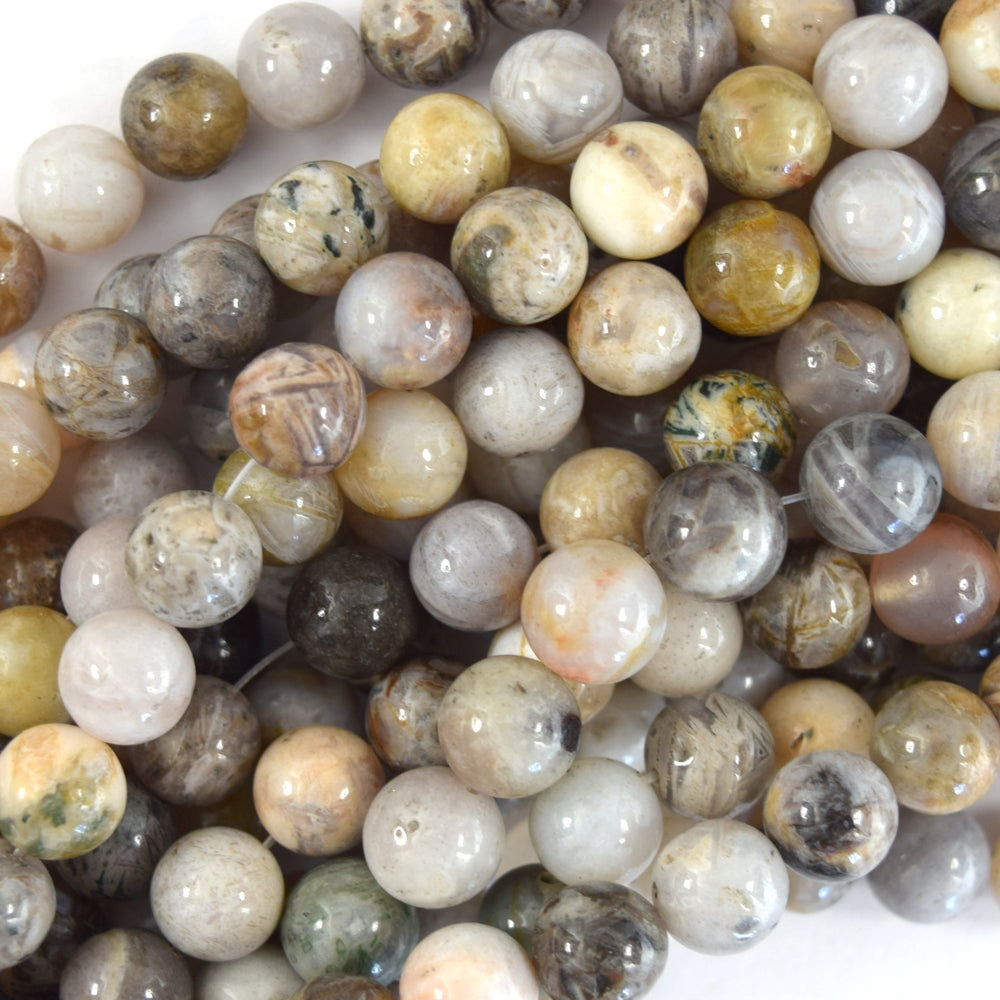Natural Bamboo Leaf Agate Round Beads Gemstone 15" Strand 4mm 6mm 8mm 10mm 12mm