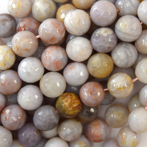 10mm faceted petrified wood agate round beads 15" strand S1