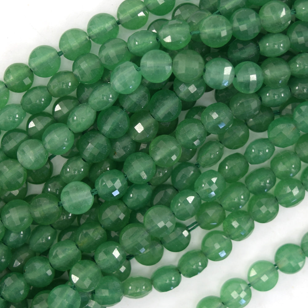 6mm natural faceted green aventurine coin beads 15" Strand